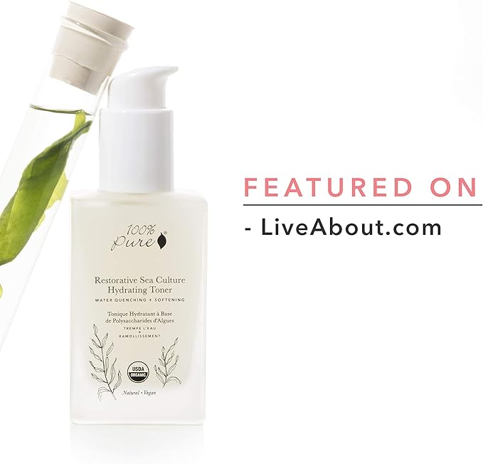 100% PURE Restorative Sea Essence Hydrating Toner, Organic Witch Hazel, Sea Kelp & Hyaluronic Acid Anti-Aging Alcohol-Free Facial Toner (4 Fl Oz)