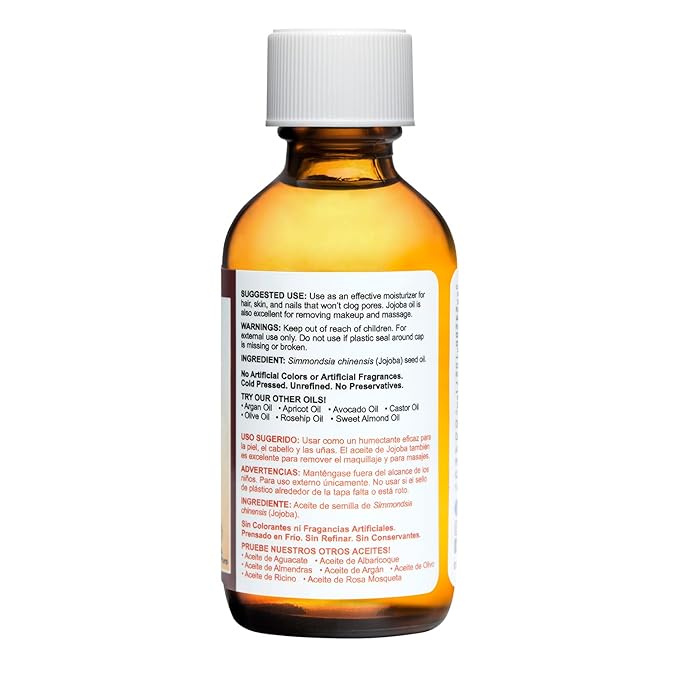 De La Cruz 100% Pure Cold-Pressed Golden Jojoba Oil - Organic Jojoba Oil for Hair and Skin - 2 FL OZ - 59 mL