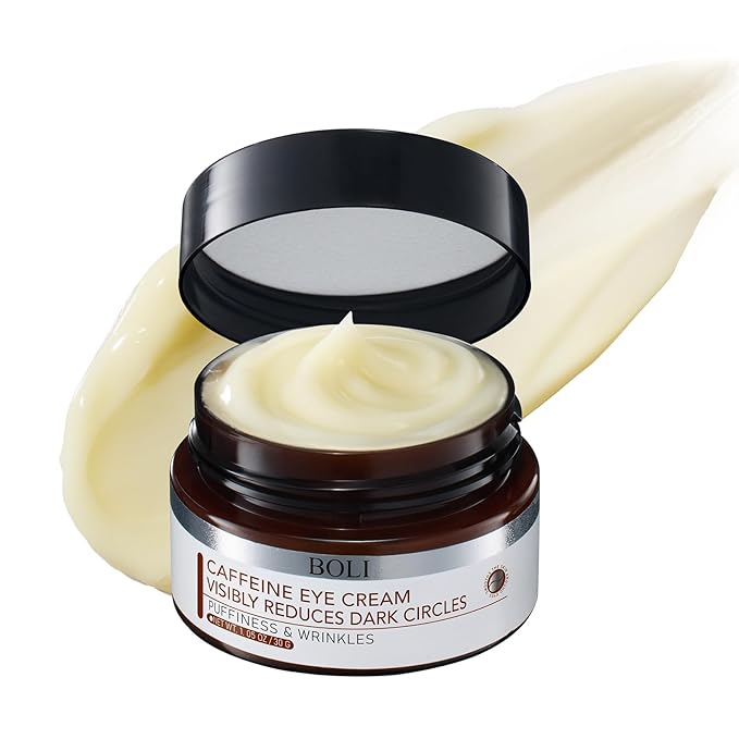 BOLI Caffeine Eye Cream, Hyaluronic Acid Niacinamide Peptides for Puffy Bags Fine Lines Dark Circles, Under Eye Cream