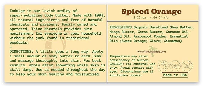 Whipped Body Butter – Spiced Orange – Citrus, Shea & Mango Butter – 100% Natural Moisturizer for Dry Skin – 2.25 oz – Glass Jar