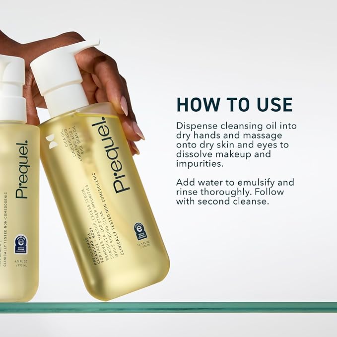 Prequel Skin Pre-Gleanse Oil Cleanser for Face. Double Cleansing Oil Skincare for Women with Cica and more. Non-Comedogenic Makeup Remover. Unscented Gentle Formula For All Skin Types. 13.5oz