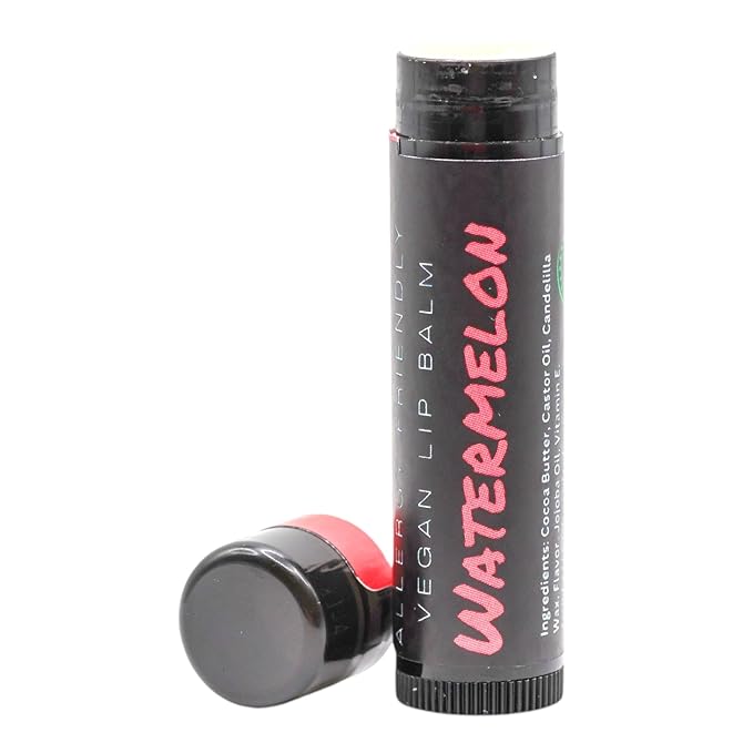 Vegan Lip Balm - All Natural and Free of Beeswax, Soy, Nut, and Top 9 Food Allergens (Watermelon)