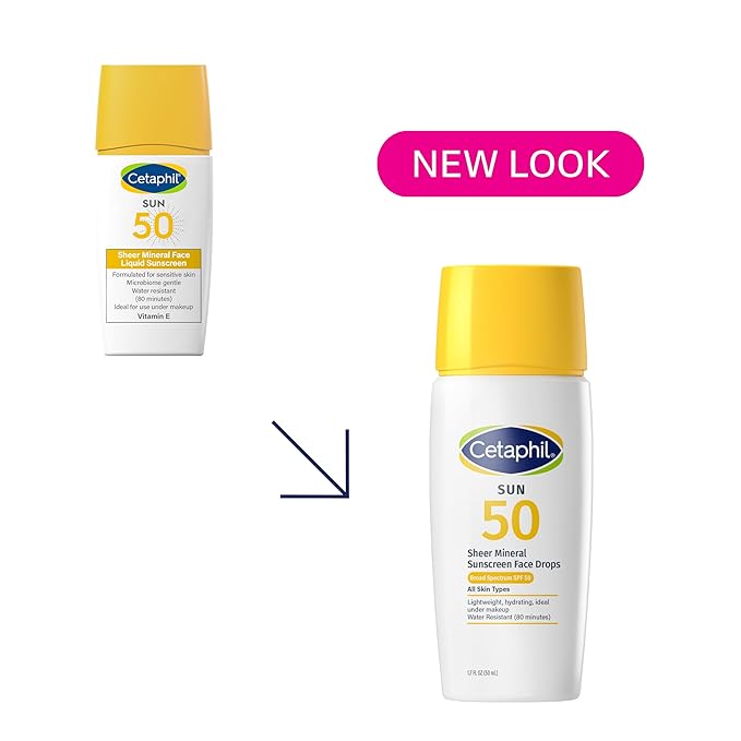 Cetaphil Sheer Mineral Liquid Sunscreen for Face, 100% Mineral UVA/UVB Filters, Zinc Oxide Broad Spectrum SPF 50 Formulated for Sensitive Skin, Unscented, 1.7 Fl Oz