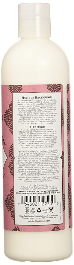 Nubian Heritage Body Lotion with Shea Butter and Rose Hips Lotion PATCHOULI & BURITI,13 fl oz - Pack of 4