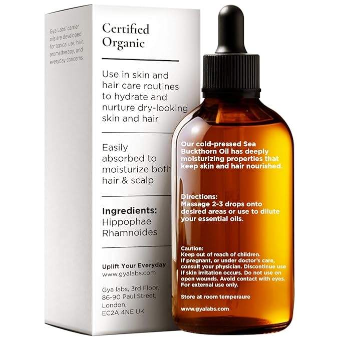 Gya Labs Seabuckthorn Oil for Skin (1.69 fl oz) & Rosehip Oil for Face (1 fl oz) Set - Aromatherapy Grade Essential Oils Set