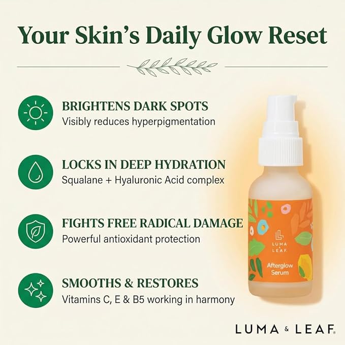 LUMA & LEAF Vitamin C Serum for Face - Brightening & Dark Spot Corrector Serum with Jojoba Oil, Squalane - Reduces Hyperpigmentation, Uneven Skin Tone for All Skin Types - Vegan, 1 FL Oz