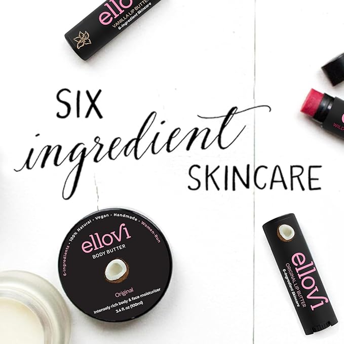 Ellovi Natural Lip Butter Lip Balm - Original - Pure Enough to Eat - Made With Just 6 Vegan Ingredients - Moisturizing Lip Care for All Day Hydration (Single)