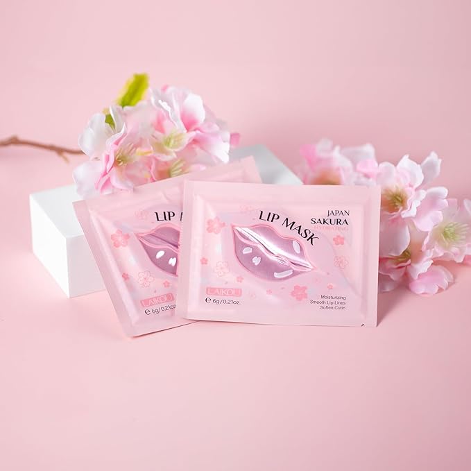 AKARY Sakura 5 Pieces Hydrating Lip Mask, Lip Sleep Mask Collagen Crystal Lip Care Gel Pads For Moisturizing, Minimize Fine Lines, Remove Dead Skin, Chapped Pads Lip Mask (5)