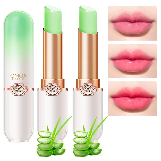 BINGBRUSH 2 Pcs Aloe Color Changing Lipstick Queen,PH Mood Long Lasting Labiales Lip Gloss Lip Balm Tinted Magic Lip Stain Makeup Lipstick Set for Women