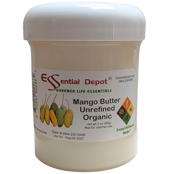 Essential Depot Mango Butter - 3 oz Net wt - No Additives - No Scent - Organic - Used in Creams, Lotion Bars and Sticks, Lip Balms, Body Butters and Many Other Skin Care Products