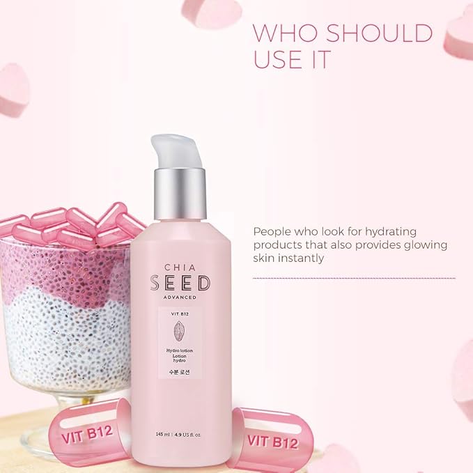 THE FACE SHOP Chia Seed Hydro Lotion | Soft Hydrating Lotion for Skin Moisturizing & Nourishing without Sticky Residue | Formulated for Intense, Upgraded & Hydrating Care, 4.9 Fl Oz