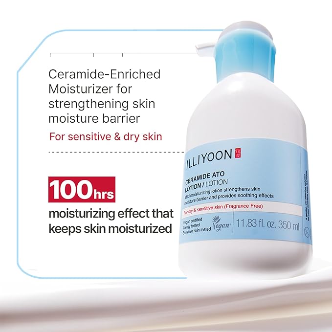 Illiyoon Ceramide Ato Lotion | Lightweight Moisturizer for Dry & Sensitive Skin, Barrier Repair for Face and Body, Mild for Babies, Vegan Certified, Korean Skincare, 2.29 fl.oz.