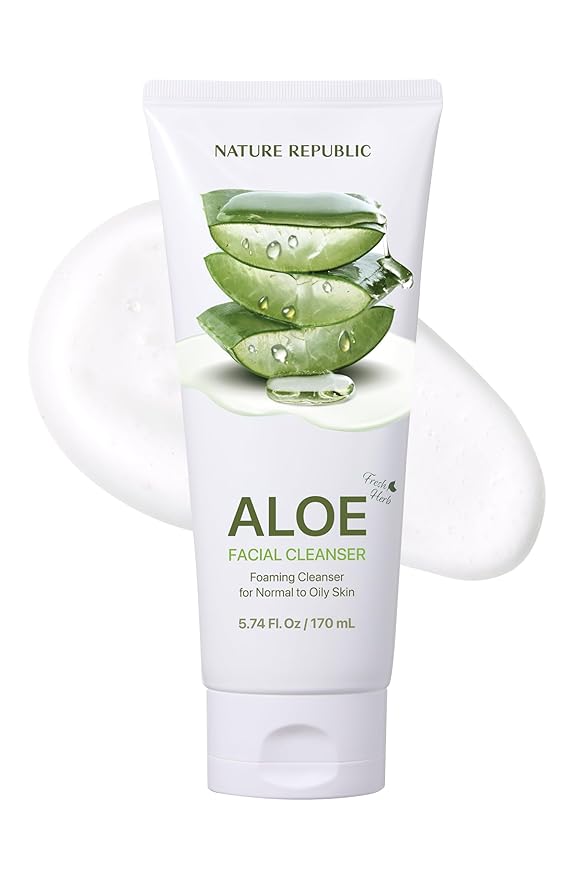 Nature Republic Fresh Herb Aloe cleansing foam Hydration & Moisturizing daily Makeup Remover, Nighttime Foaming Pore Cleansing aloe face wash,Korean Skin Care for All Skin Types 170ml / 5.74 fl Oz