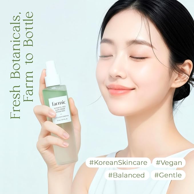 Superful Vegi Glow Green Serum Mist 2.7 fl.oz (80ml) | Aloe & Omija Vegan Facial Spray Essence | Soothing Calming Lightweight Moisturizer | Daily Skincare for All Skin Types