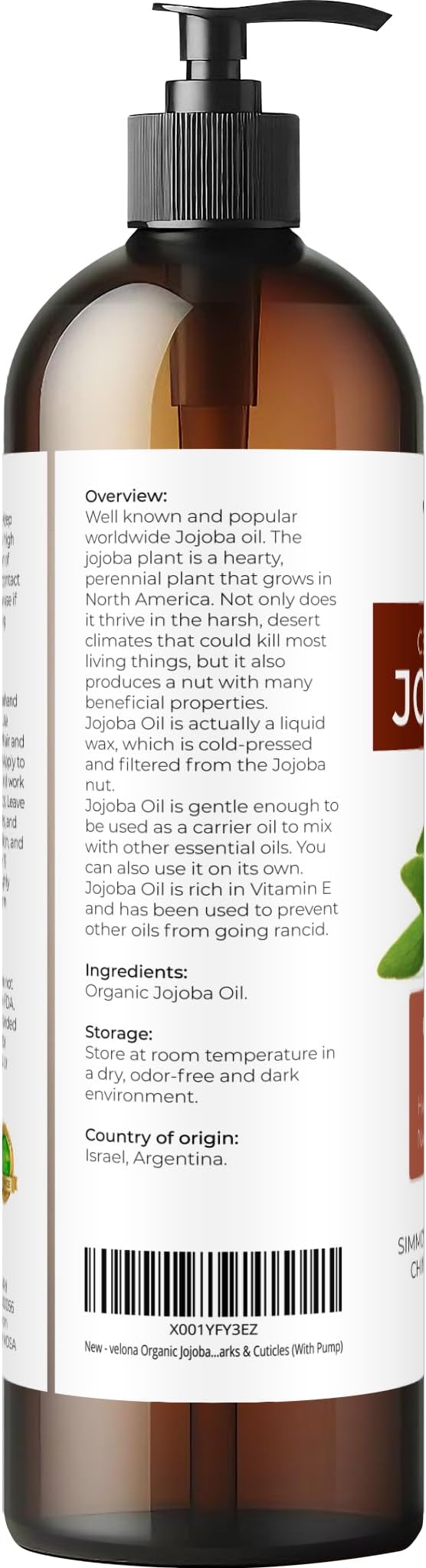 velona Jojoba Oil USDA Certified Organic - 8 fl oz (With Pump) | 100% Pure and Natural | Golden, Unrefined, Cold Pressed, Hexane Free | Moisturizing Face, Hair, Body, Skin Care