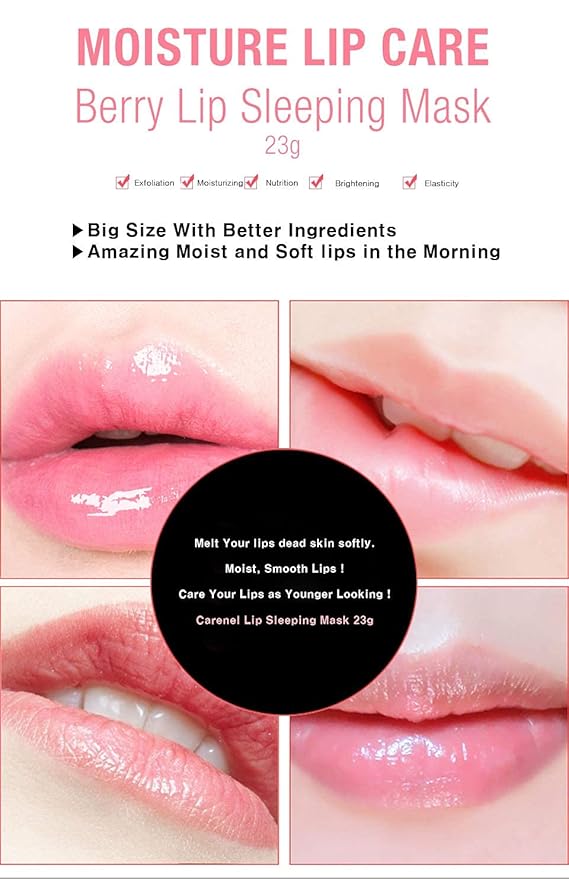 Lip Mask Overnight 23g (Berry) - Moisturizer for Dry Lips - Overnight Treatments Balm, Day and Night Repair Gloss, Scrubs Exfoliator