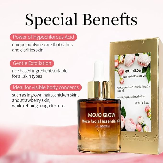 Rose Facial Essential Oil, Cold Pressed Organic Rosehip Face Oil, Natural Moisturizer for Dry Skin, Scar Repair & Glow, Non Comedogenic Serum, 1 fl oz