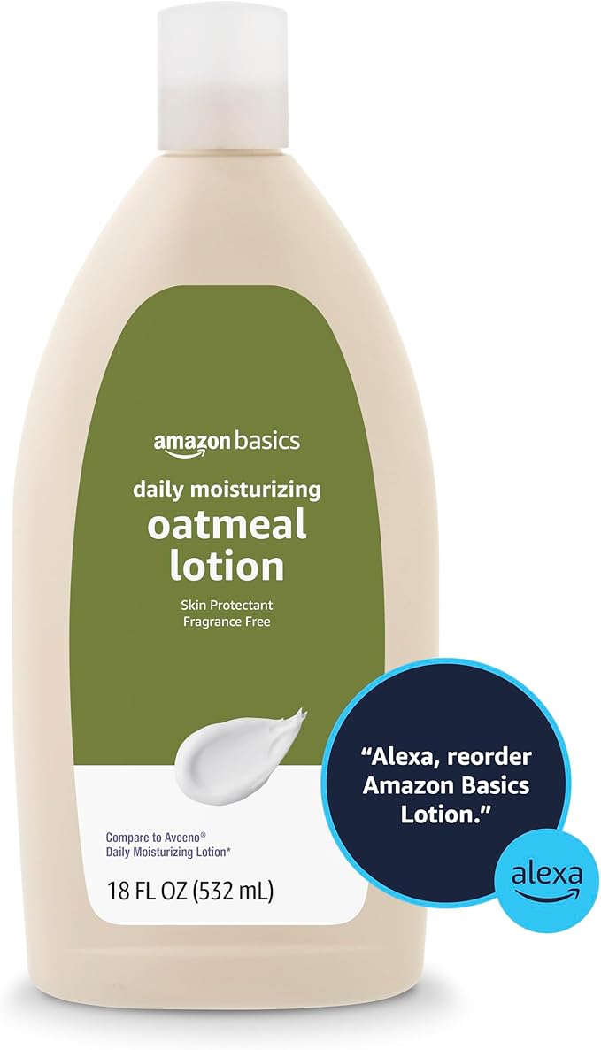 Amazon Basics Daily Moisturizing Oatmeal Body Lotion, Fragrance Free, Non-Comedogenic, Soothing Skin Protectant Moisturizer, 18 Fl Oz (Pack of 6) (Previously Solimo)
