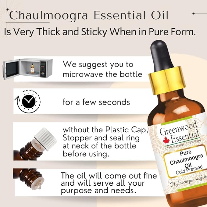 Greenwood Essential Chaulmoogra Oil (Hydnocarpus wightiana) | Cold Pressed | Natural | Undiluted | for Diluting Essential Oils | for Skin & Massage | Men & Women | 30ml (1 oz)