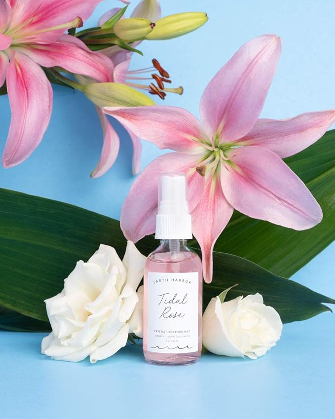 Earth Harbor | Tidal Rose Crystal Hydration Toner - Soothes Inflammation & Tones | Rose Water + Rose Quartz + White Tea | 100% Natural & Cruelty-Free | 2 fl oz