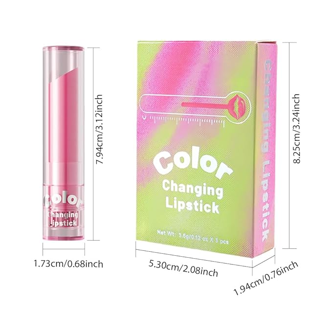 BINGBRUSH 3PCS Color Changing Lipstick Set, PH Lip Balm set Mood Lipstick, Natural Color-Changing Tint with Deep Moisture, Long Lasting Personalized Lip Gloss for Daily Wear or Gifts-SetA