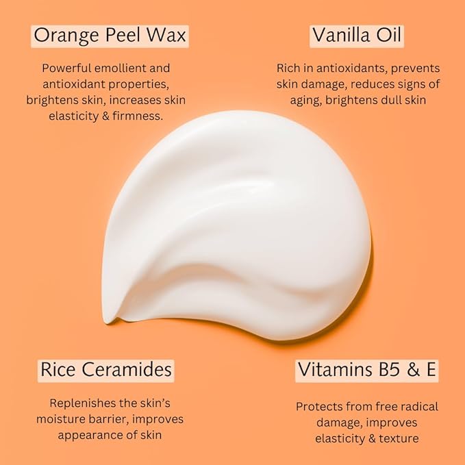 Natural Escapes Orange Vanilla Body Lotion for Dry Skin, Ceramide Hand & Body Moisturizer with Coconut Oil, Vitamin B5 & E, Hydrating Lotion, 8 Oz