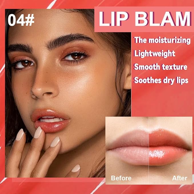 Summer Lip Butter Lip Balm Glow Reviver Lip Gloss, Melting Lip Serum, Ultra-Hydrating Natural Vegan Lip Balm, Sheer-Tinted Shine & Hydration, Soothes & Softens Dry Lips (04# Red)