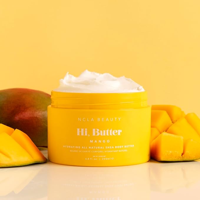 NCLA Beauty Hi Butter All Natural Body Butter - Body Moisturizer with Sunflower Oil and Shea, Cocoa, Mango Extracts - Mango Vanilla - 6.8 oz