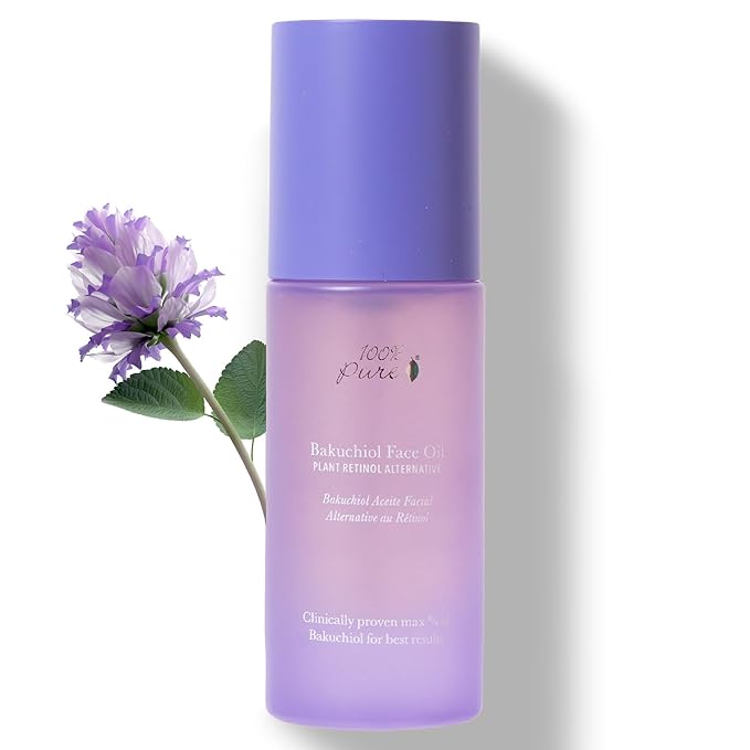 100% PURE Bakuchiol Serum Facial Oil Moisturizer + Squalane Plant Based Retinol Alternative Skincare - Daily Anti Aging Glow for Women & Men All Skin Types, Vegan - 1 Fl Oz