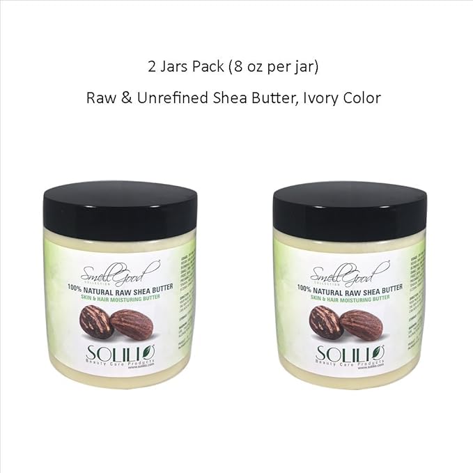 SmellGood - Pure Unrefined Shea Butter, totally natural and organic, ivory color, packed in 8OZ Jar, 2 Units
