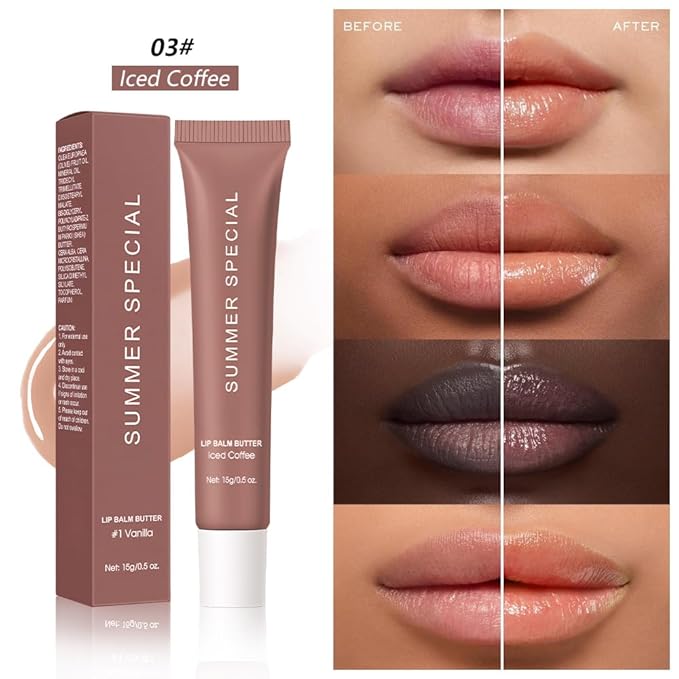 Summer Special Butter Lip Balm – Ultra-Hydrating Lip Care with Shea Butter & Olive Oil, Soothes Dry Lips with Natural Tint & Gloss Effect, Lip Plumper Moisture & Light Lip Stain Finish #3 lced Coffee