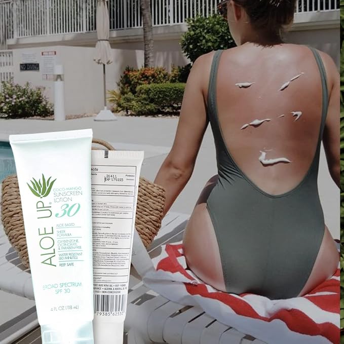 Aloe Up White Collection Sunscreen Spray SPF 30 | Broad Spectrum Sunscreen Mist for Face and Body | Aloe Vera Gel Water Resistant up to 80 Minutes | Reef Friendly, Non Greasy Coco Mango Fragrance 4 oz