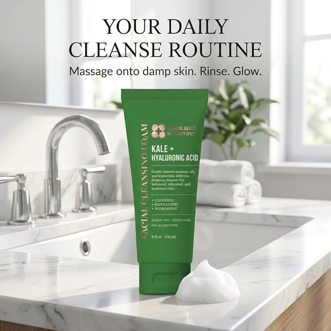 My Beauty Spot Kale + Hyaluronic Acid Facial Cleansing Foam, Gentle Face Wash for Hydrating & Refreshing Skin, 8 oz