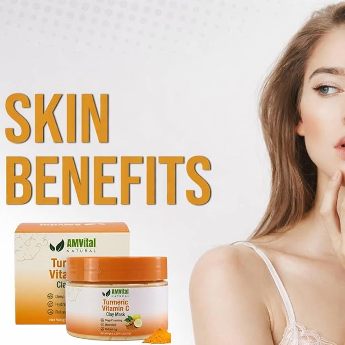 AMVital Turmeric Face Mask, Clay Facial Masks with Vitamin C, Skin Care for Acne and dark Spots, Smooth & Refine Pores, Anti Aging for Women, Non-Greasy Hydrating