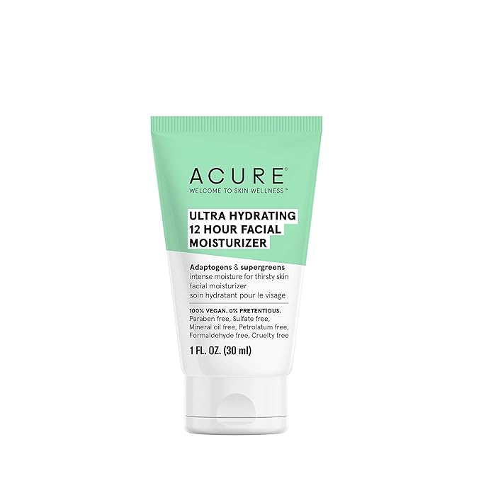 Acure Ultra Hydrating 12 Hour Facial Cream - Intense Face Moisturizer for Women & Men, Hydrating Lotion to Tone & Replenish Dry Skin with Ashwagandha, Holy Basil & Antioxidants, Vegan - 1.7 fl oz