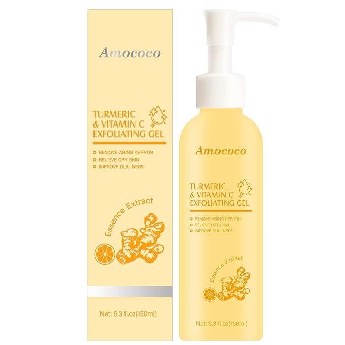 Natural Turmeric & Vitamin C Exfoliating Gel 5.3oz, Gentle Face Scrub for Dull & Dry Skin, Removes Dead Skin