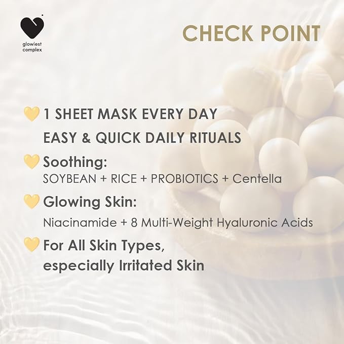 glowiest Dream Glow Soothing Sheet Mask (30 Count) | Soybean Extract & Rice Water, Calming | Niacinamide & Multi-Weight Hyaluronic Acid | Hydrating & Soothing Face Mask for Sensitive Skin