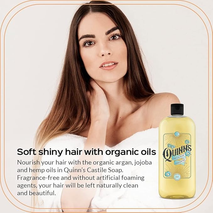 Quinn's Pure Castile Organic Unscented Liquid Soap 32 oz Alcohol Free Rose Witch Hazel with Aloe Vera 16oz