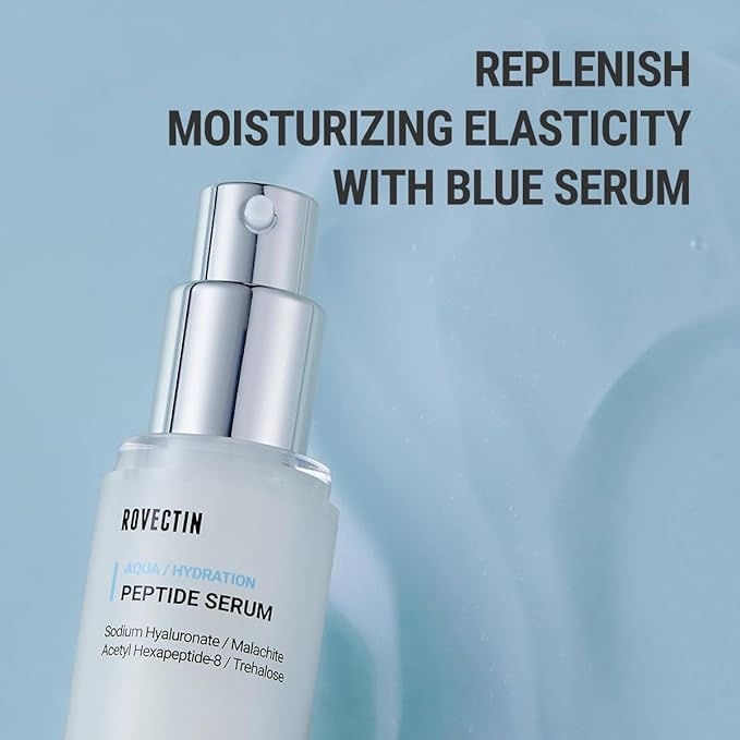 ROVECTIN Aqua Peptide Serum - Anti-Aging Facial Serum with Vitamin E, Niacinamide, Hyaluronic Acid | Uneven Skin Tone, Anti-Wrinkle, Intensely Moisturizing | Vegan, Korean Skincare (1.01 fl.oz)