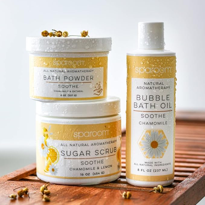 SpaRoom All Natural Aromatherapy Shea Butter and Raw Sugar Hydrating and Exfoliating Body Scrub, 16 oz, Soothe- Chamomile and Lemon Essential Oils