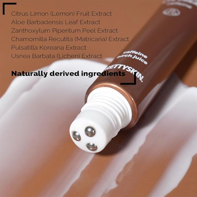 PRETTYSKIN Roll on Eye Cream with Caffeine and Stainless Steel ball Tip- Under Eye Roller Cream for Elasticity Wrinkles Puffiness Fine Lines-Korean eye cream 30ml/1.01fl.oz. (Caffeine)