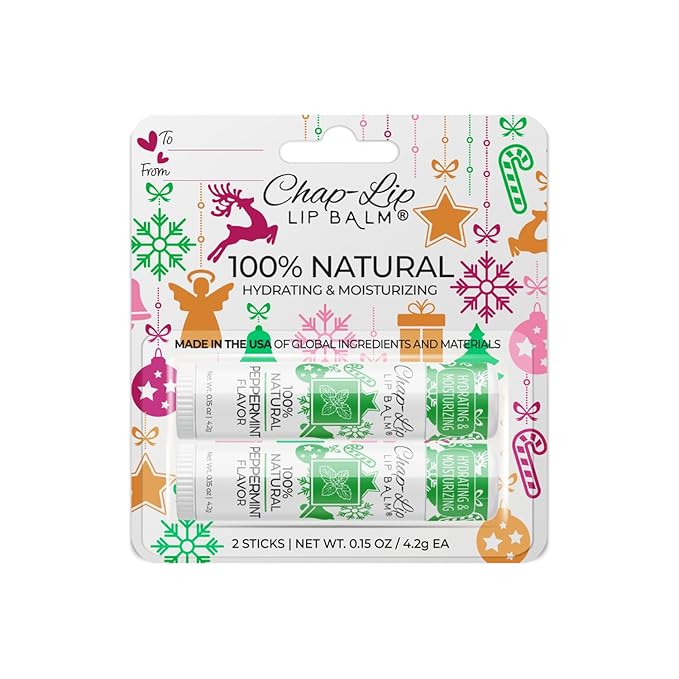 Chap-Lip Lip Balm 100% Natural Lip Balm Set - Beeswax Natural Christmas Gifts for Her - Ideal Gift for Women - Lip Moisturizer for Dry Lips, Cocoa Butter - Peppermint, Pack of 2