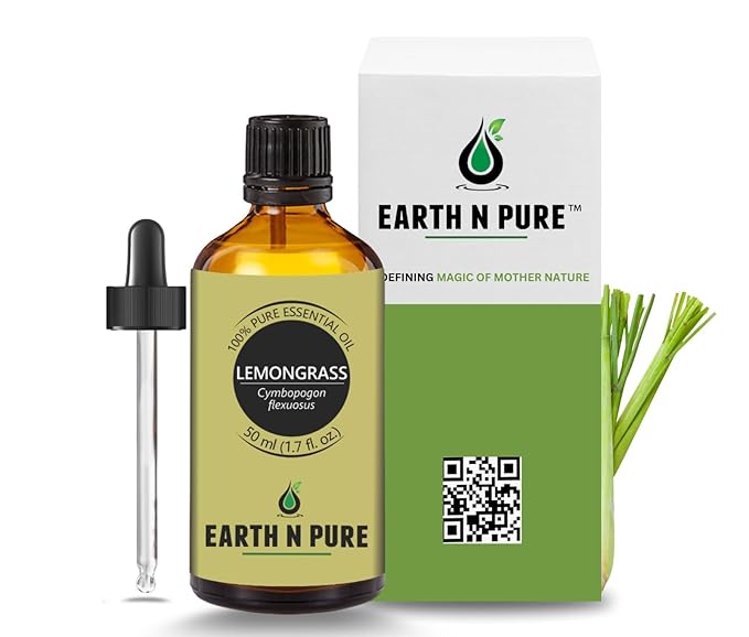 Earth N Pure Lemongrass Essential Oil | Steam Distilled | for Home Diffuser, Skin & Hair Care | with Glass Dropper - 50 ML