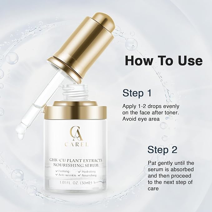 GHK-CU Peptides Nourishing Serum, Copper Tripeptide-1 for Firm, Wrinkle, Plant Extracts, Aloe, Agave for Skin Renewal and Moisture, All Skin Types, 1.01 fl oz