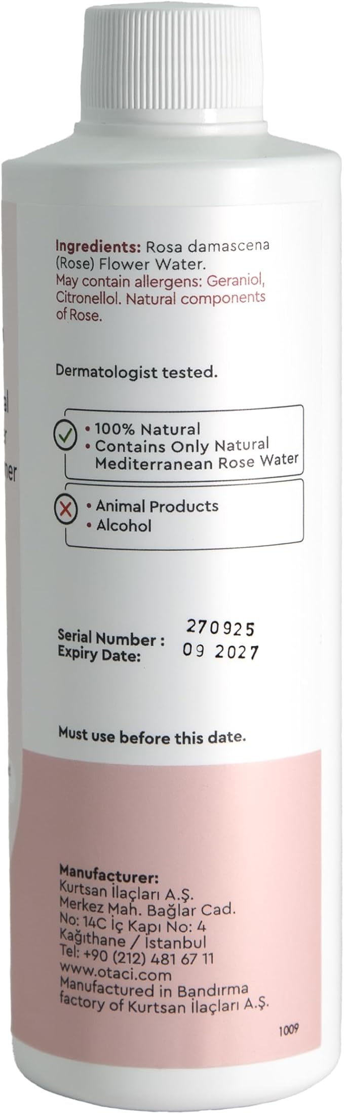 OTACI Rose Passion 100% Natural Rose Water Hydrating Toner, Facial Skin Moisturizer Hydrating Natural Cleanser (250ml)