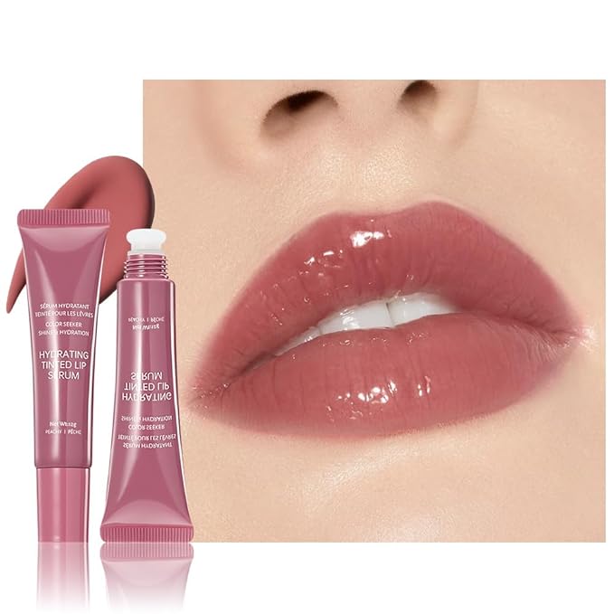 FeiCuiYun Lip Tinted Glowy Balm Hydrating Tinted Lip Serum Lip Gloss, Ultra-Hydrating Natural Vegan Lip Balm, Sheer-Tinted Shine & Hydration, Soothes & Softens Dry Lips Skincare (Warm Rose)