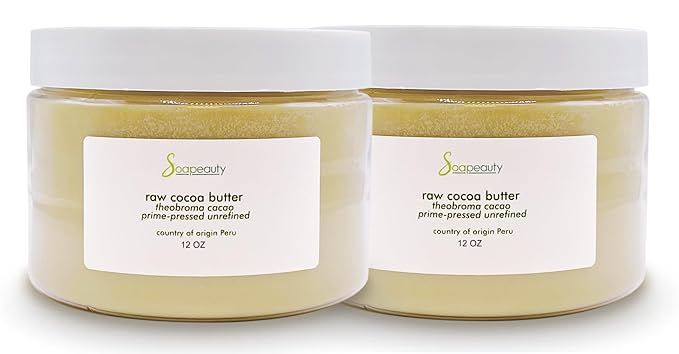Soapeauty Cocoa Butter Raw Unrefined Non-Deodorized | 100% Pure Natural | Body, Hair & DIY Recipes, Lip Balms, Lotions, Creams, Stretch Marks | Non GMO, No Preservatives, Vegan | 24 oz (2 x 12 oz)