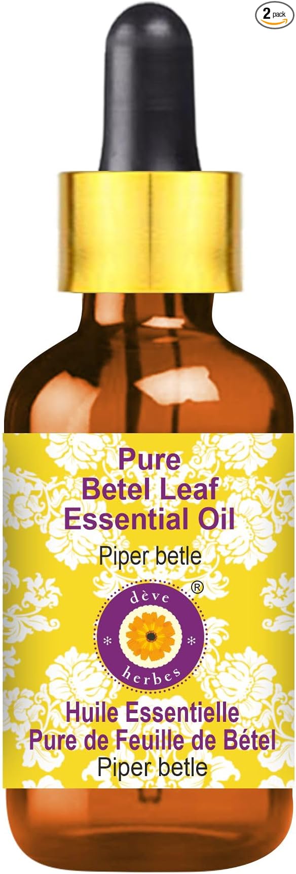 Deve Herbes Pure Betel Leaf Essential Oil (Piper betle) with Glass Dropper Steam Distilled 10ml (0.33 oz)