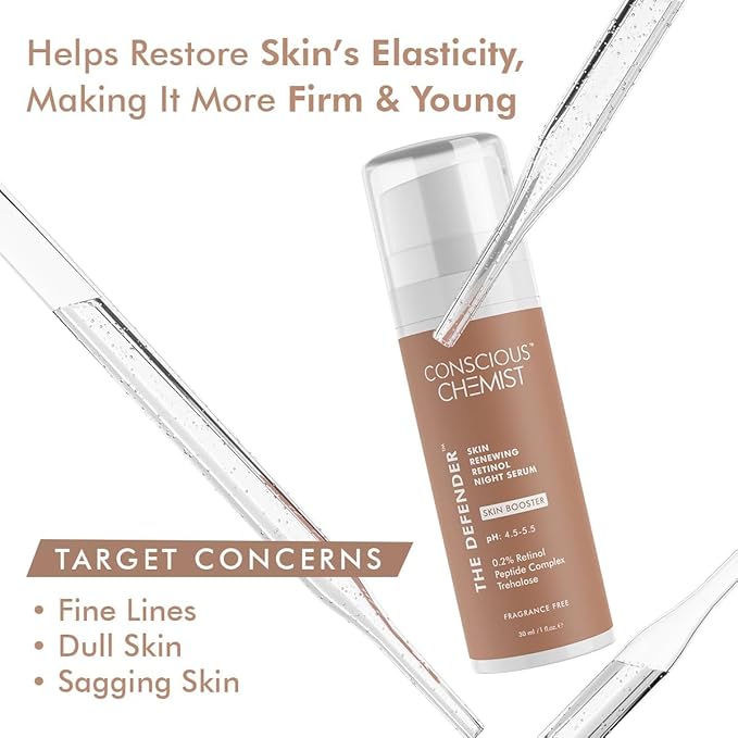 Conscious Chemist® Multi Peptide & 0.2% Retinol Serum | Anti Aging Serum | Boosts Collagen & Reduces Fine Lines, Wrinkles | Probiotics & Cica Water | Fragrance Free, Cruelty Free | 30ml