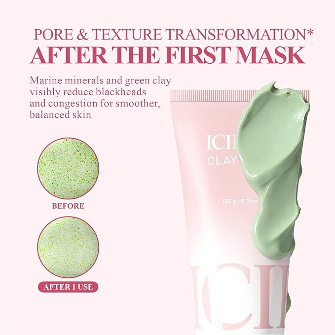 Deep Cleansing Green Clay Face Mask, with Marine Minerals & Repair Mud, 5.3 oz Large Size – Hydrating Mud Mask with Brush, Zero Pore Blackhead Mud Facial Mask for All Skin Types